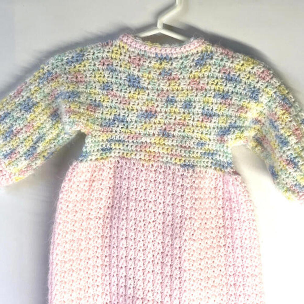 Vintage Handmade Baby Girl Pink Knit Bubble Romper Long Sleeve One Piece - Picture 5 of 6